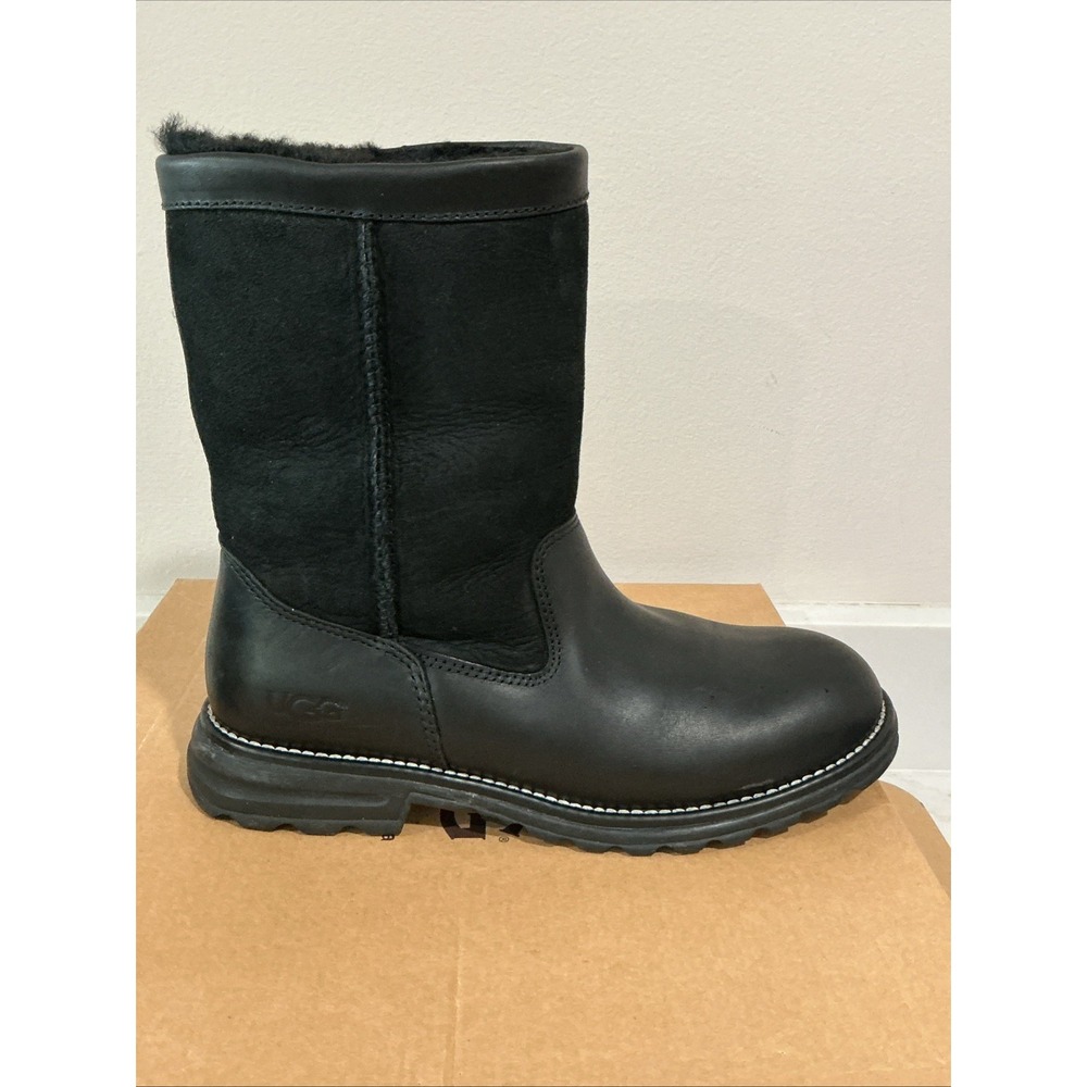 UGG Brooks Boots 5381 Black Leather Suede Shearling Lined Womens 9 Mid Calf LNIB - Picture 7 of 16